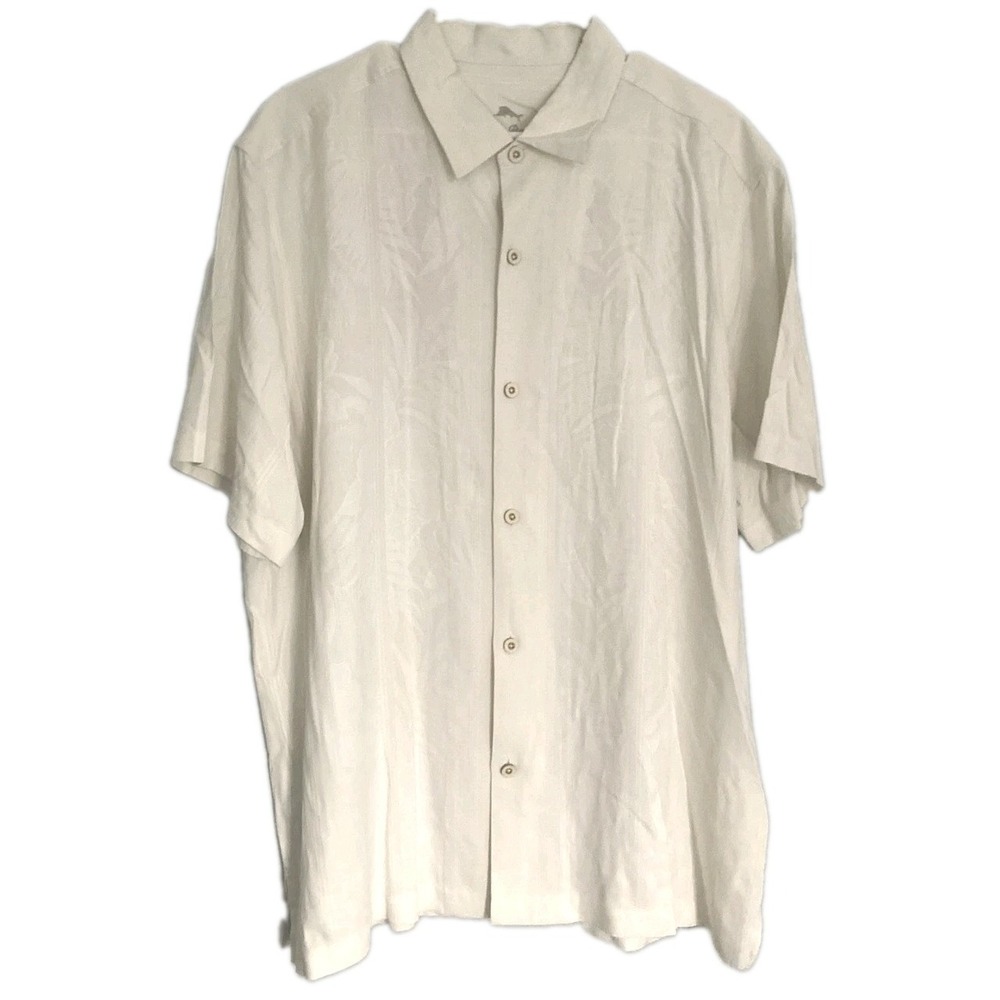Tommy Bahama Shirt Mens XL White 100% Silk Short Sleeve Floral Aloha Tropical